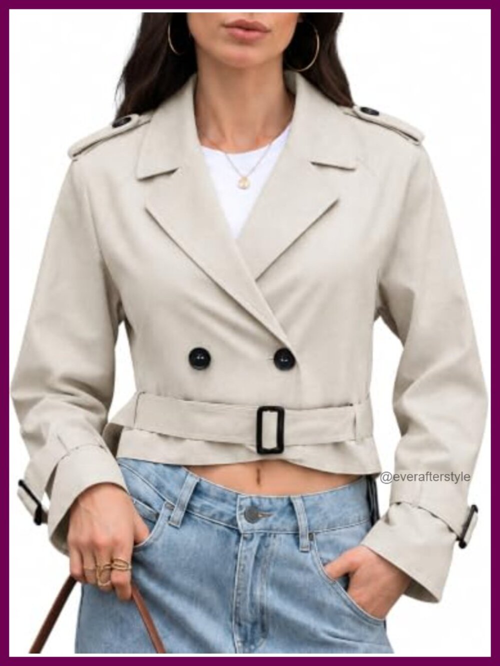 Women's Cropped Trench Coat Belted Short Jacket